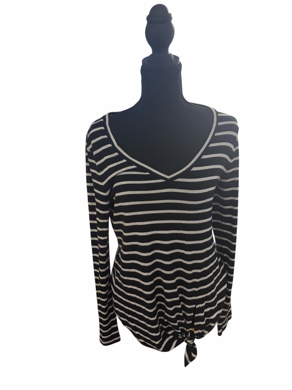 Black & White Striped V-Neck Tie-Hem Women's Top Express One Eleven Size XS